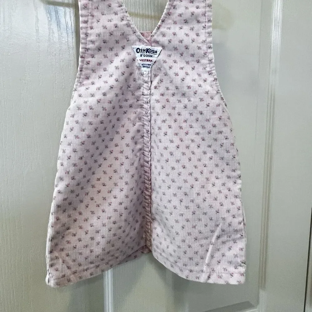 Vintage Oshkosh B'gosh Pink Rosebuds Corduroy Overall Dress Jumper Girls